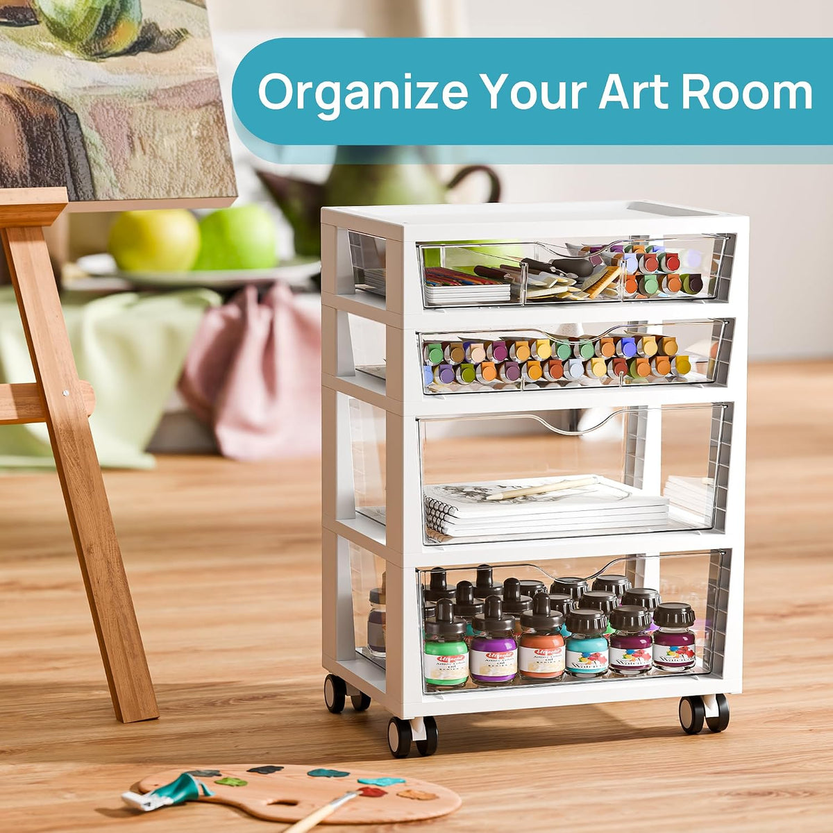4-Tier Plastic Drawer Storage Rolling Cart with Wheels