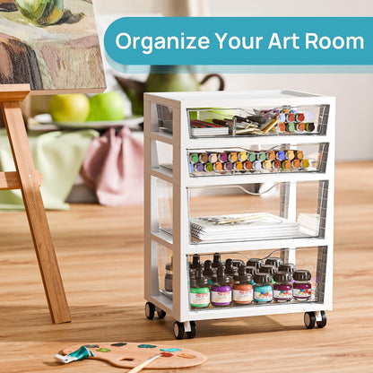 4-Tier Plastic Drawer Storage Rolling Cart with Wheels