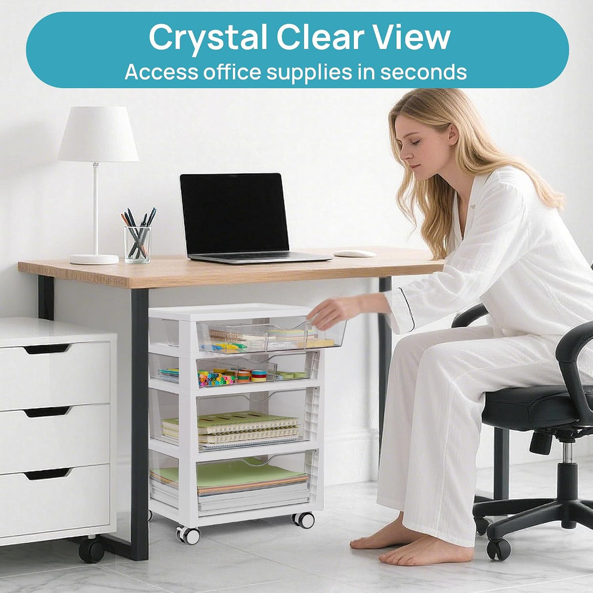 4-Tier Plastic Drawer Storage Rolling Cart with Wheels