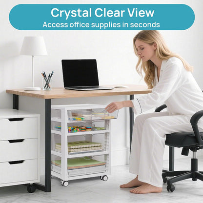 4-Tier Plastic Drawer Storage Rolling Cart with Wheels