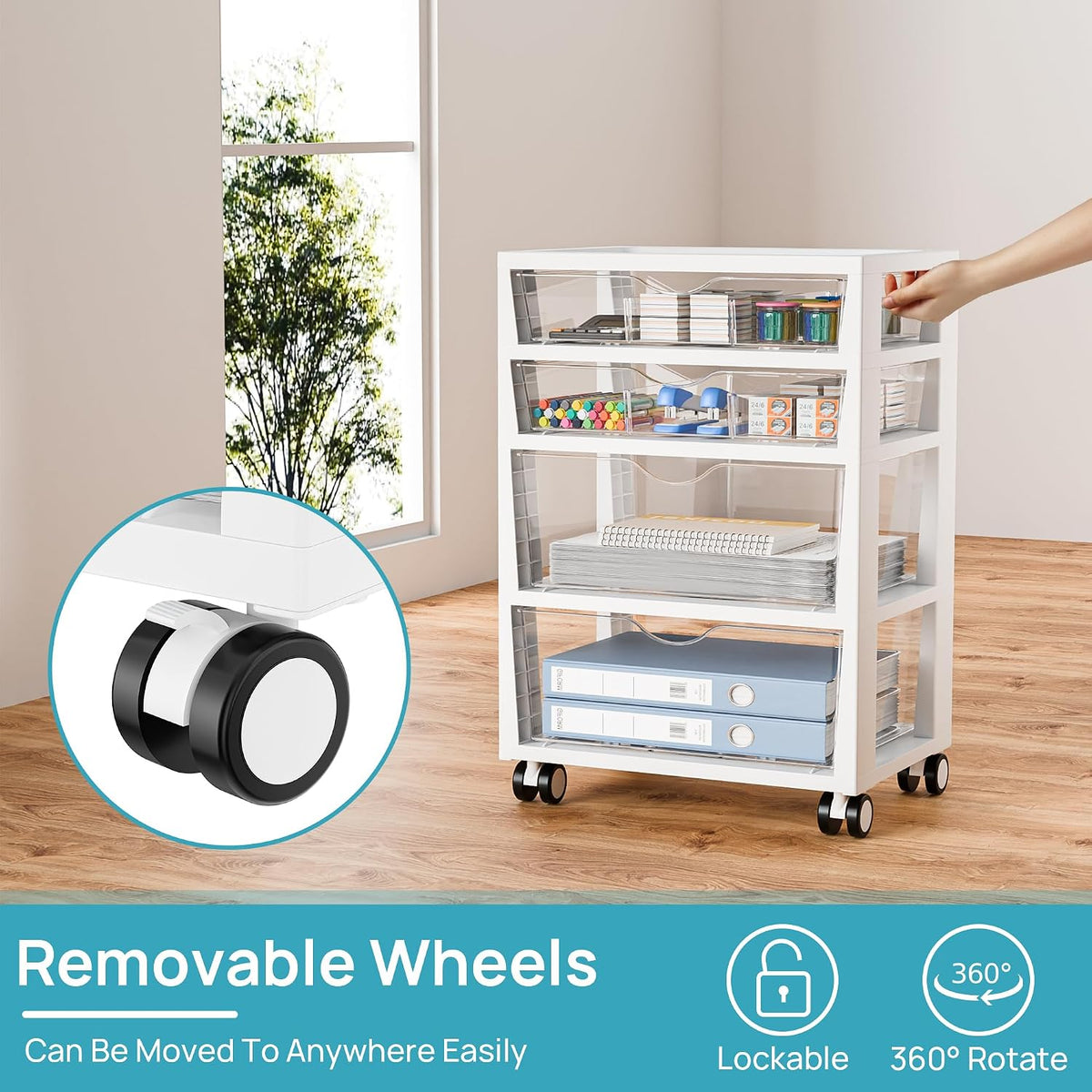 4-Tier Plastic Drawer Storage Rolling Cart with Wheels