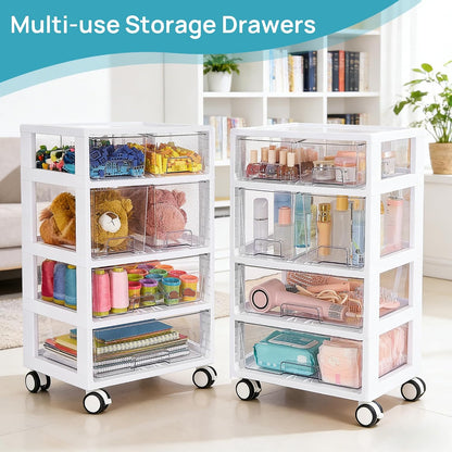 4-Tier Plastic Drawer Storage Rolling Cart with Wheels