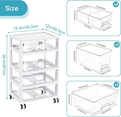 4-Tier Plastic Drawer Storage Rolling Cart with Wheels
