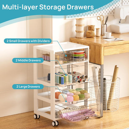 4-Tier Plastic Drawer Storage Rolling Cart with Wheels