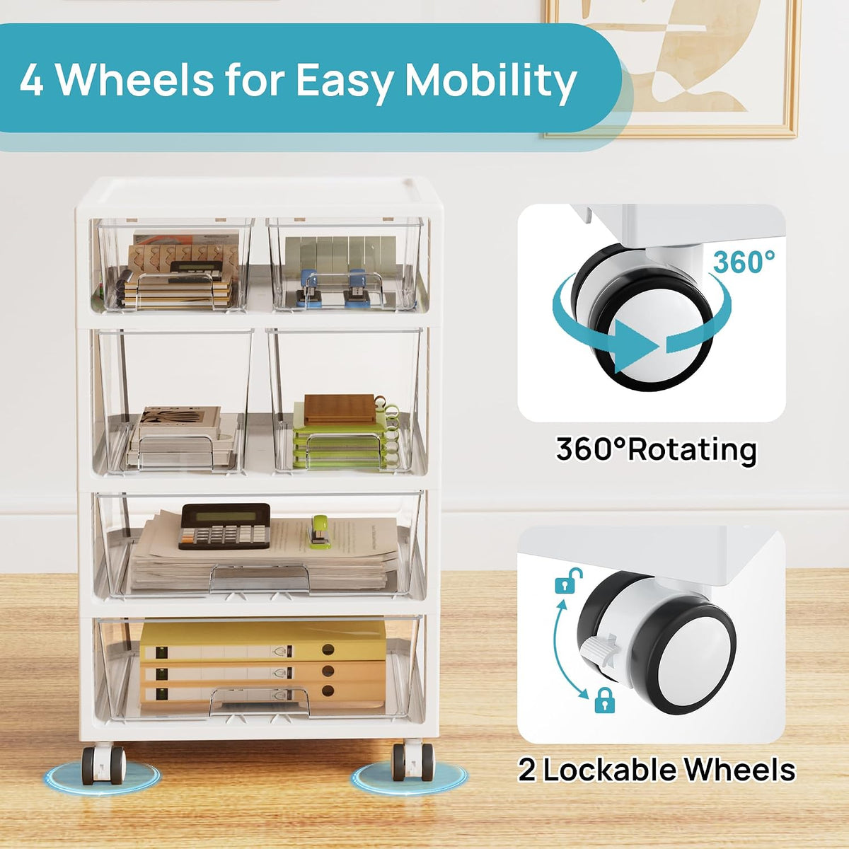 4-Tier Plastic Drawer Storage Rolling Cart with Wheels