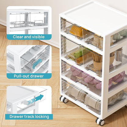 4-Tier Plastic Drawer Storage Rolling Cart with Wheels