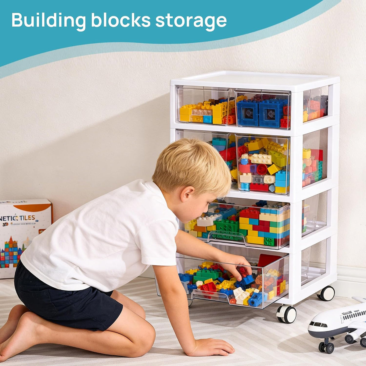 4-Tier Plastic Drawer Storage Rolling Cart with Wheels