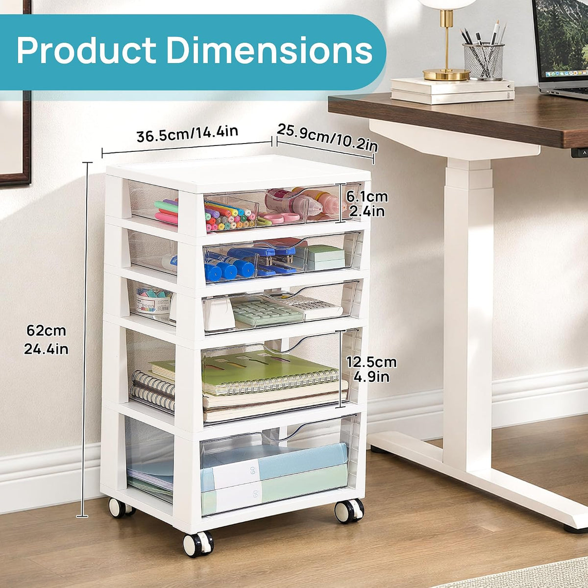 4-Tier Plastic Drawer Storage Rolling Cart with Wheels