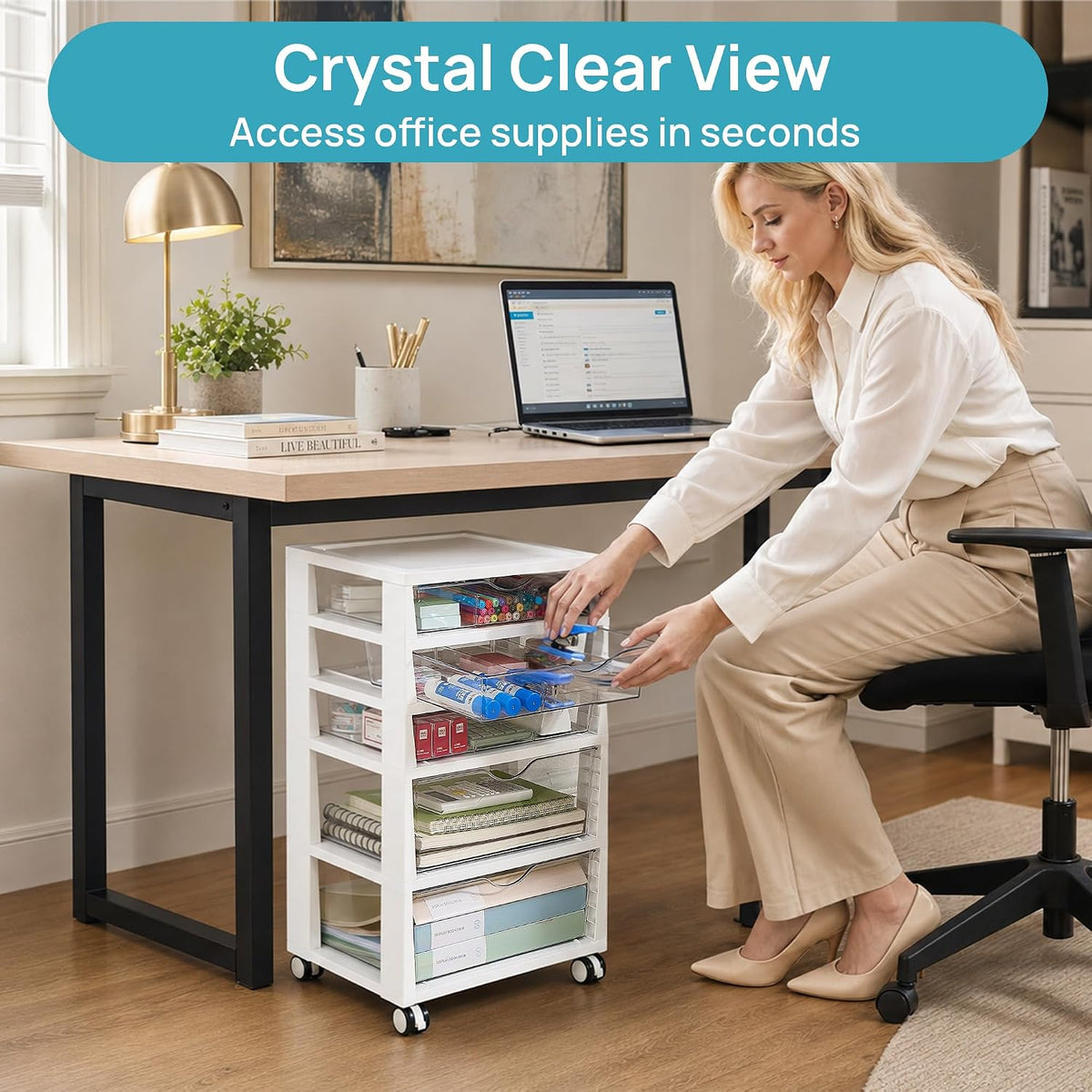 4-Tier Plastic Drawer Storage Rolling Cart with Wheels