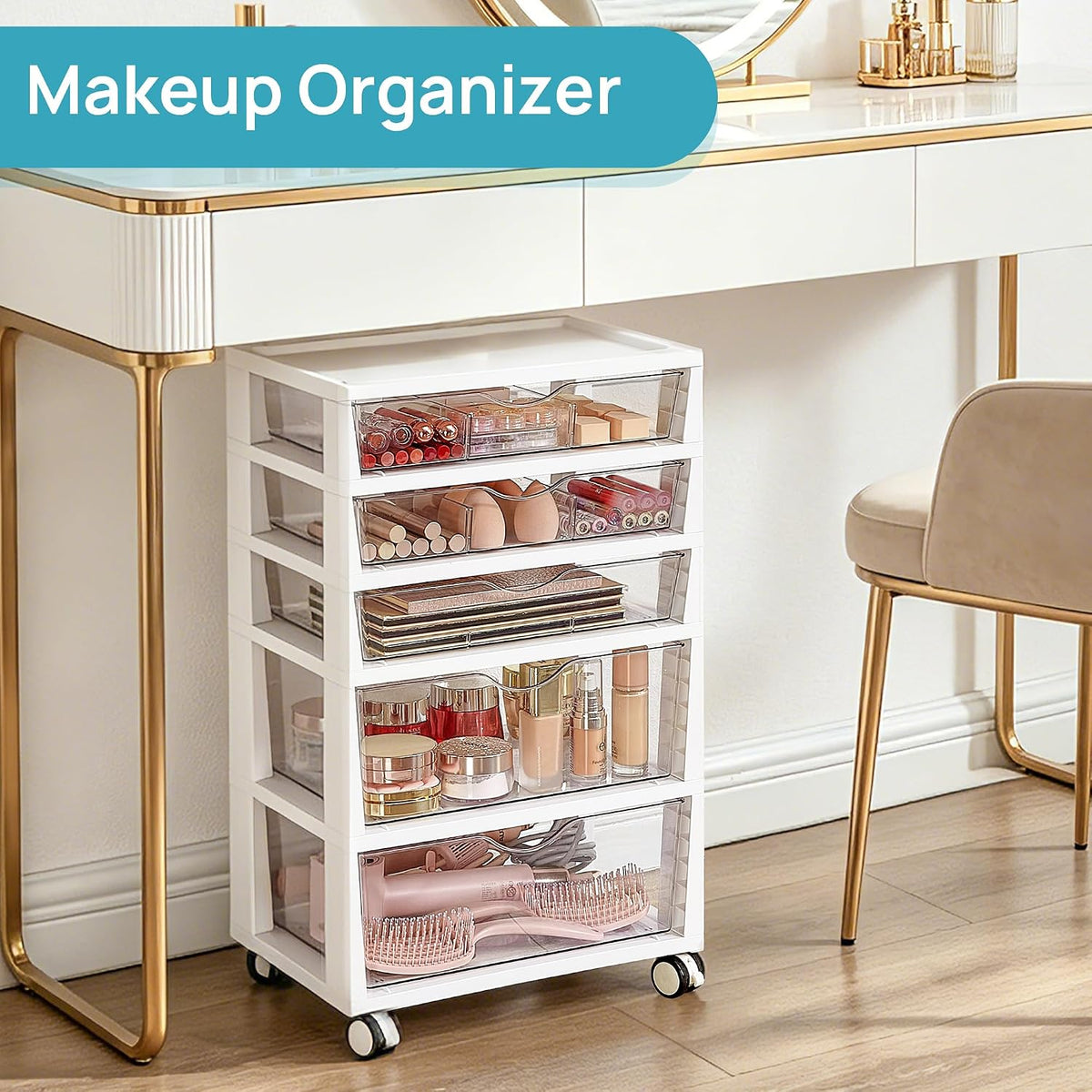 4-Tier Plastic Drawer Storage Rolling Cart with Wheels