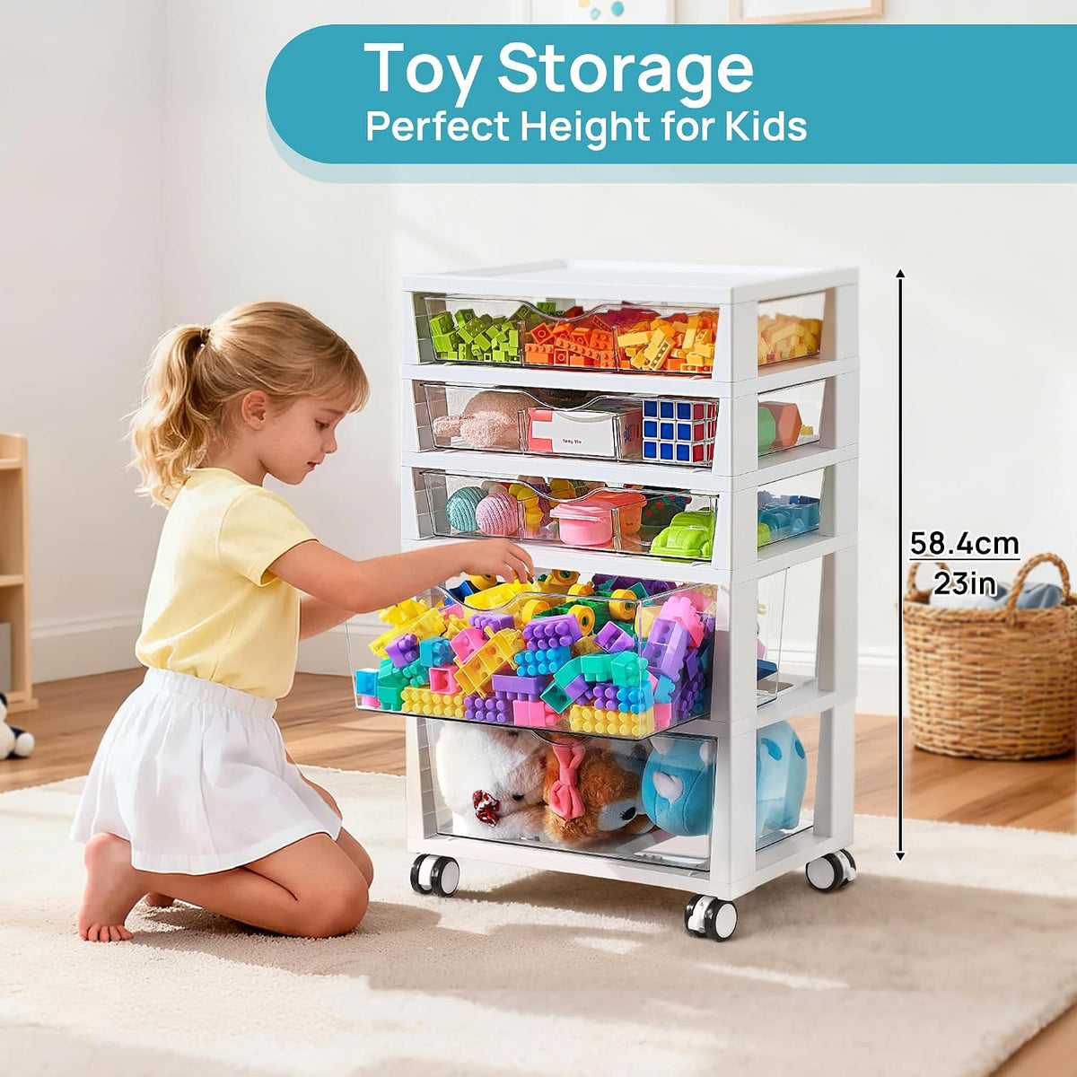 4-Tier Plastic Drawer Storage Rolling Cart with Wheels