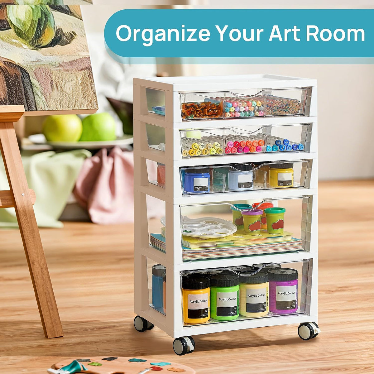 4-Tier Plastic Drawer Storage Rolling Cart with Wheels