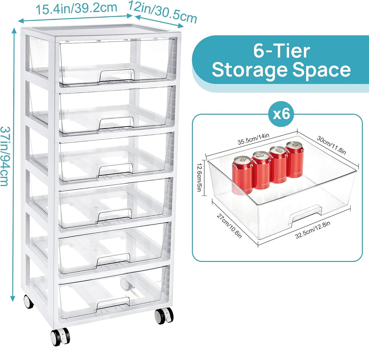 4-Tier Plastic Drawer Storage Rolling Cart with Wheels