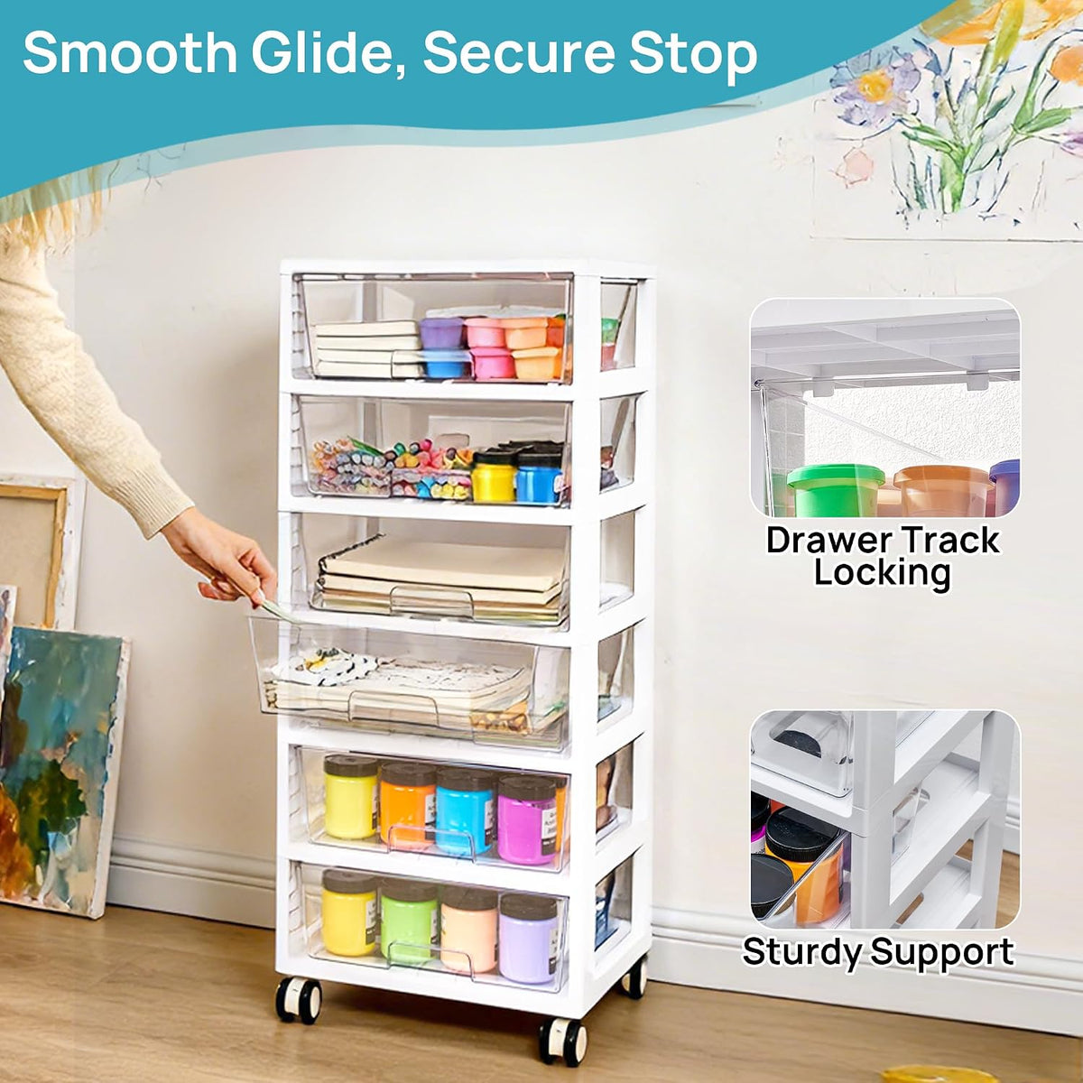 4-Tier Plastic Drawer Storage Rolling Cart with Wheels