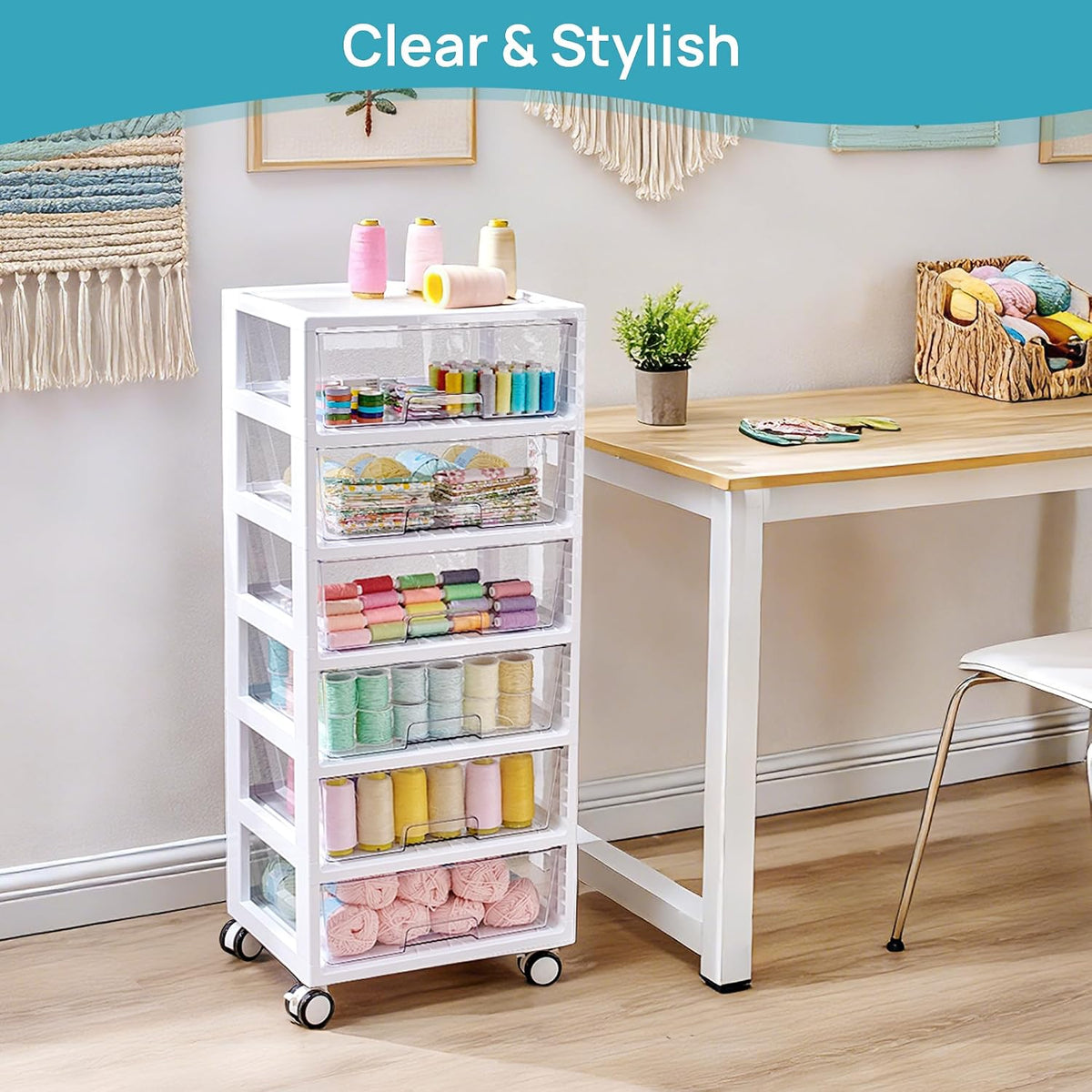 4-Tier Plastic Drawer Storage Rolling Cart with Wheels