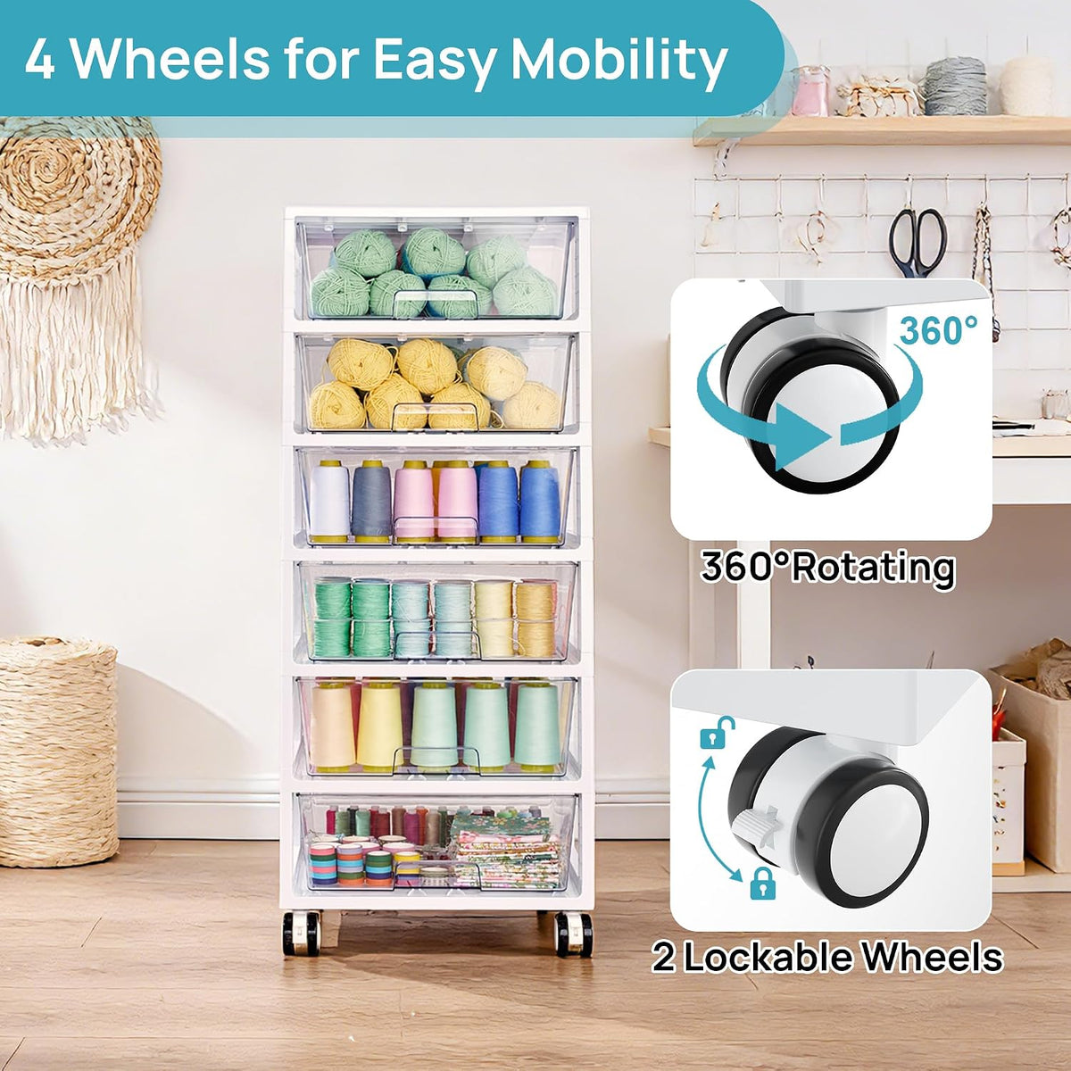 4-Tier Plastic Drawer Storage Rolling Cart with Wheels