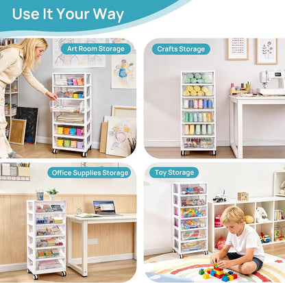 4-Tier Plastic Drawer Storage Rolling Cart with Wheels