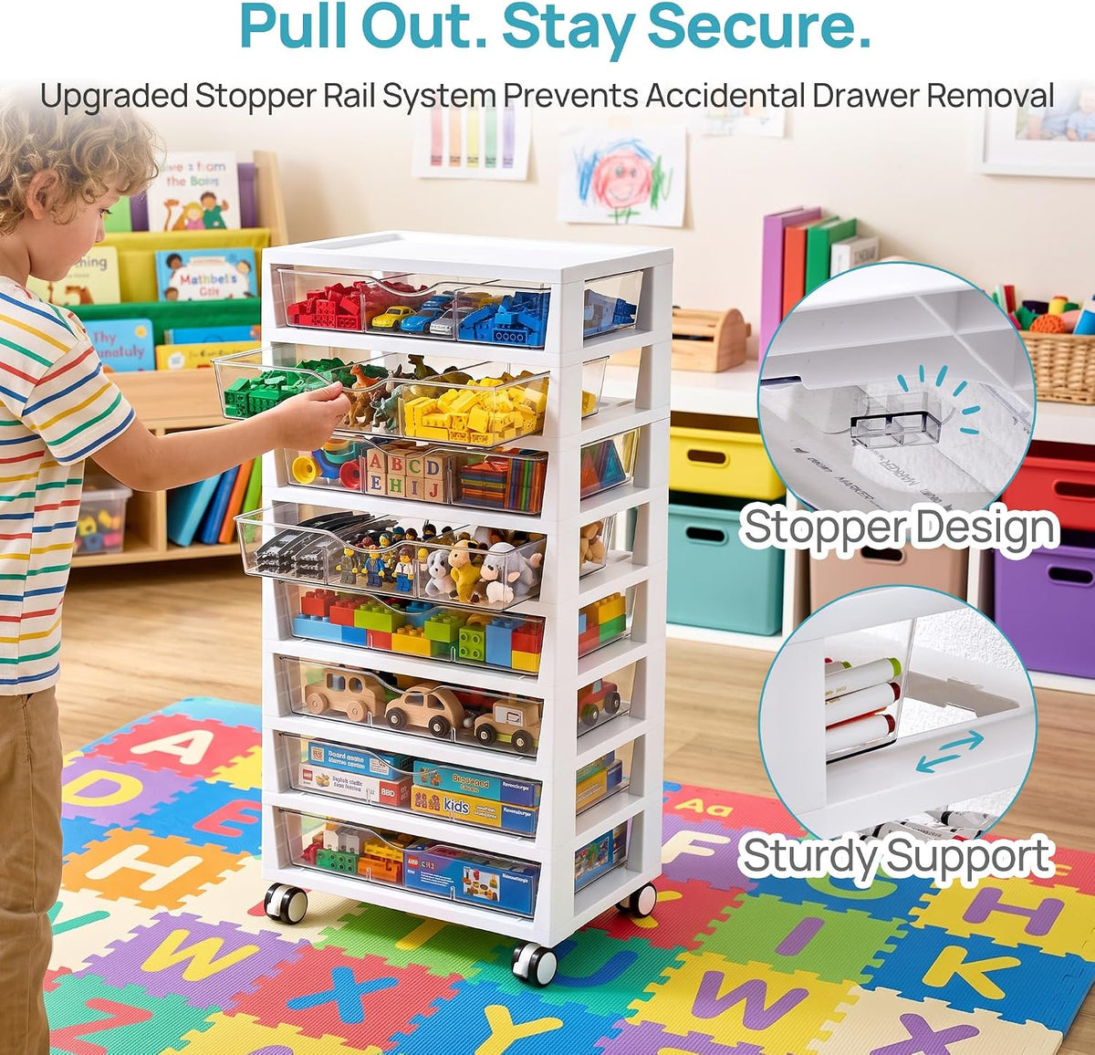 4-Tier Plastic Drawer Storage Rolling Cart with Wheels