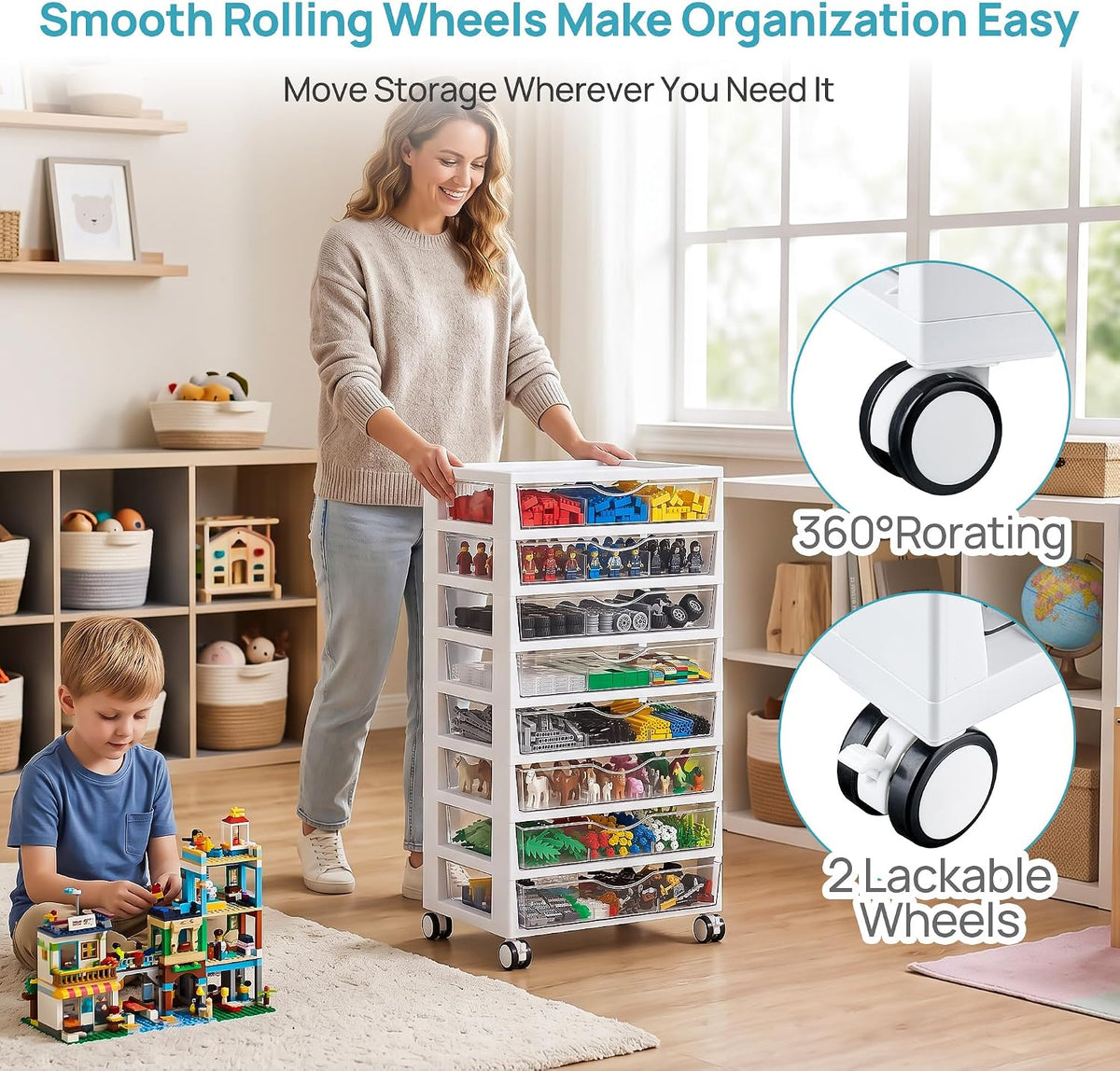 4-Tier Plastic Drawer Storage Rolling Cart with Wheels