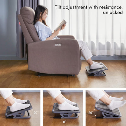 Tilt Adjustable Footrest, Foot Rest for Under Desk at Work with Massage Surface, Office Foot Rest Under Desk with 20 Degree Tilt No Locking, Metal Frame
