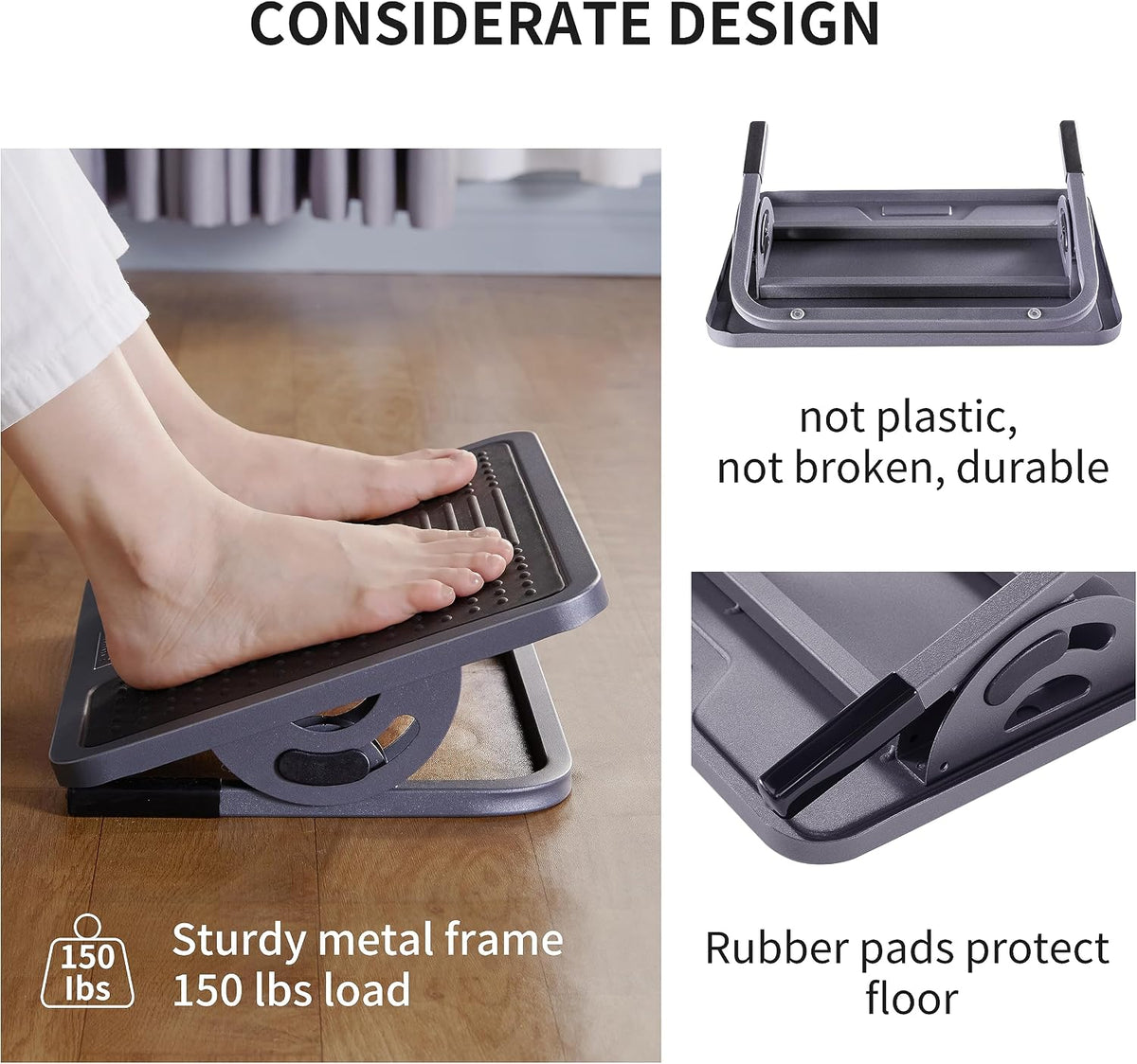 Tilt Adjustable Footrest, Foot Rest for Under Desk at Work with Massage Surface, Office Foot Rest Under Desk with 20 Degree Tilt No Locking, Metal Frame