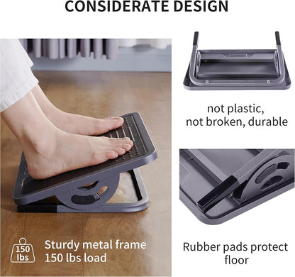 Tilt Adjustable Footrest, Foot Rest for Under Desk at Work with Massage Surface, Office Foot Rest Under Desk with 20 Degree Tilt No Locking, Metal Frame