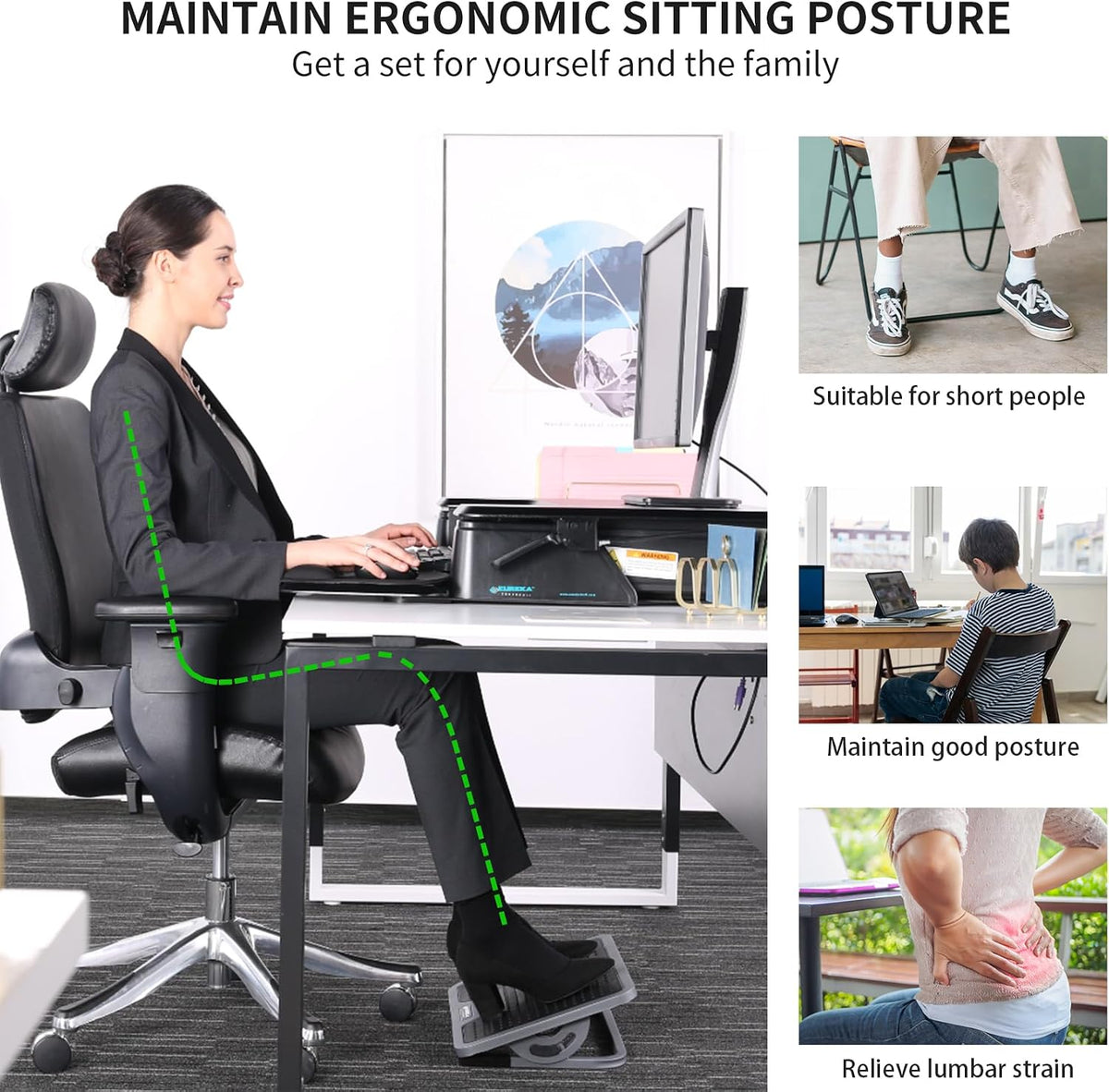 Tilt Adjustable Footrest, Foot Rest for Under Desk at Work with Massage Surface, Office Foot Rest Under Desk with 20 Degree Tilt No Locking, Metal Frame