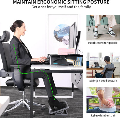 Tilt Adjustable Footrest, Foot Rest for Under Desk at Work with Massage Surface, Office Foot Rest Under Desk with 20 Degree Tilt No Locking, Metal Frame
