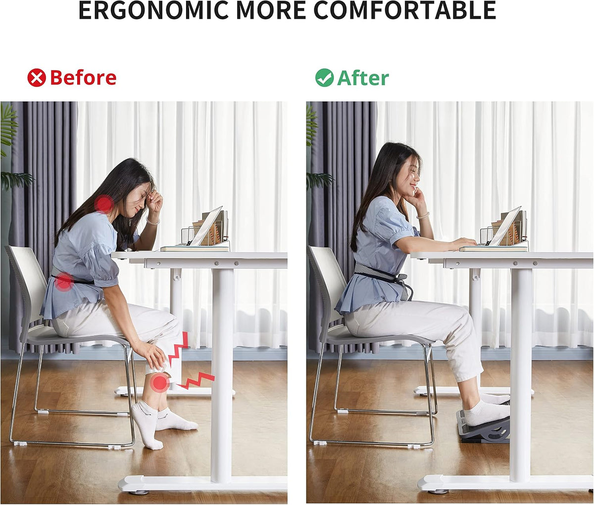 Tilt Adjustable Footrest, Foot Rest for Under Desk at Work with Massage Surface, Office Foot Rest Under Desk with 20 Degree Tilt No Locking, Metal Frame