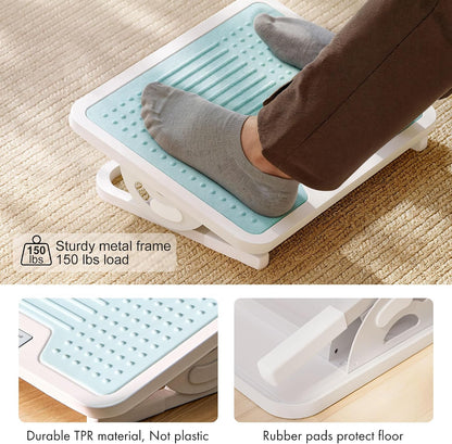 Tilt Adjustable Footrest, Foot Rest for Under Desk at Work with Massage Surface, Office Foot Rest Under Desk with 20 Degree Tilt No Locking, Metal Frame