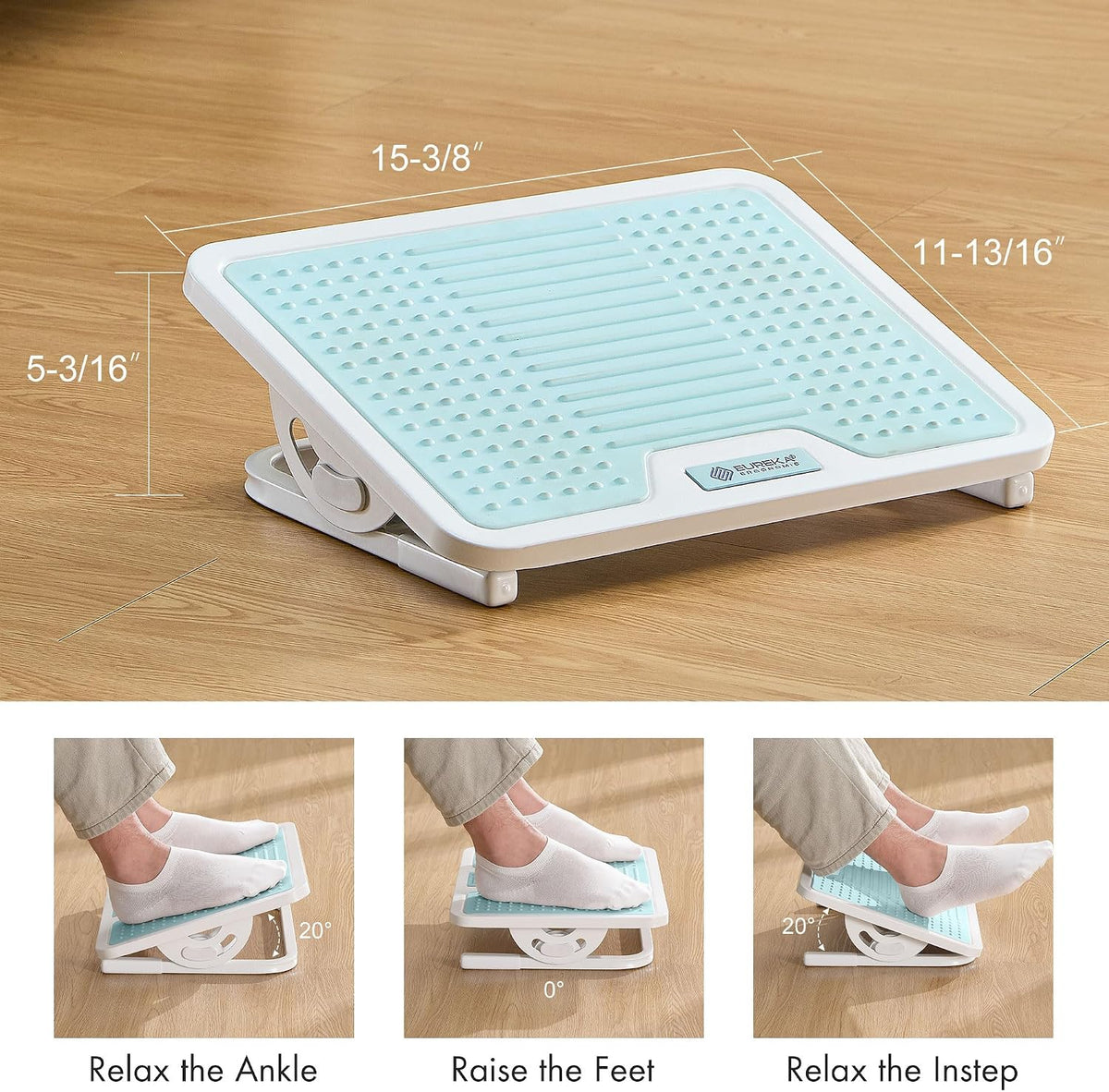 Tilt Adjustable Footrest, Foot Rest for Under Desk at Work with Massage Surface, Office Foot Rest Under Desk with 20 Degree Tilt No Locking, Metal Frame