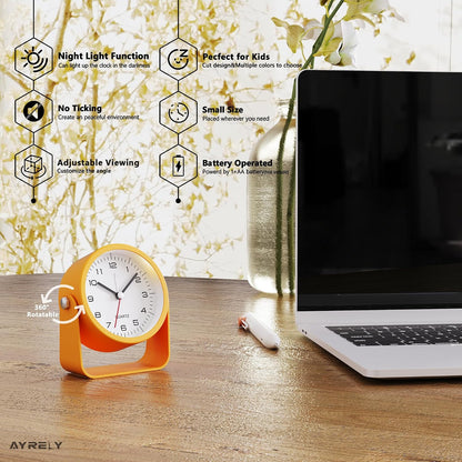 ® 3.5" Small Analog Travel Alarm Clock, Battery Operated Desk Clock