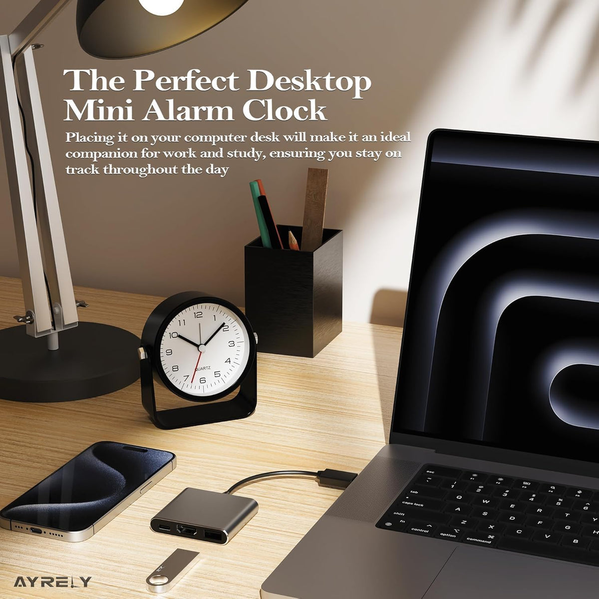 ® 3.5" Small Analog Travel Alarm Clock, Battery Operated Desk Clock