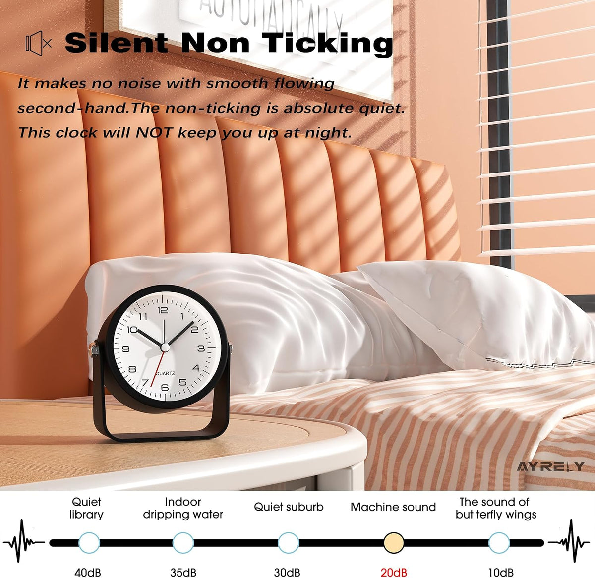 ® 3.5" Small Analog Travel Alarm Clock, Battery Operated Desk Clock