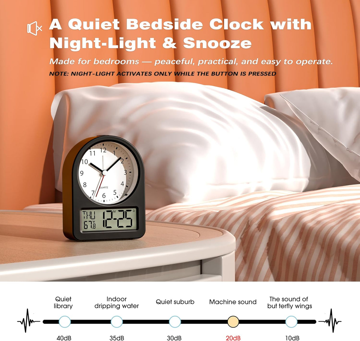 ® 3.5" Small Analog Travel Alarm Clock, Battery Operated Desk Clock