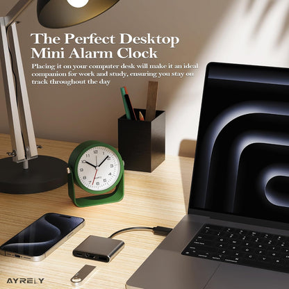 ® 3.5" Small Analog Travel Alarm Clock, Battery Operated Desk Clock