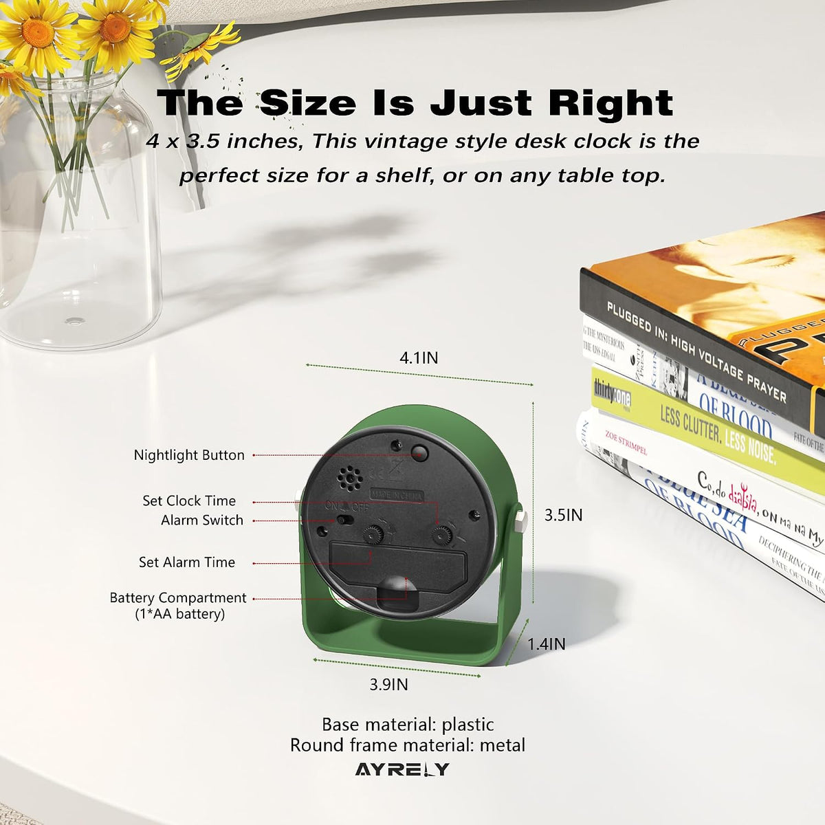® 3.5" Small Analog Travel Alarm Clock, Battery Operated Desk Clock