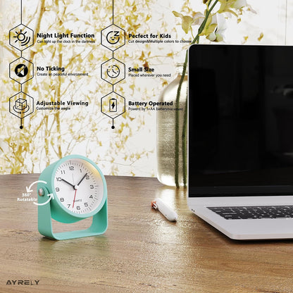 ® 3.5" Small Analog Travel Alarm Clock, Battery Operated Desk Clock