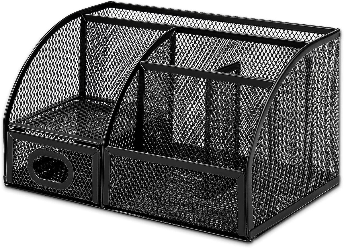 Mesh Pen Holder and Desktop Desk Organizer, Office Caddy Storage for Writing Utensils, 9.1 x 5.9 x 5.5 inches, Black