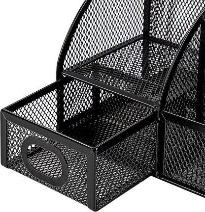 Mesh Pen Holder and Desktop Desk Organizer, Office Caddy Storage for Writing Utensils, 9.1 x 5.9 x 5.5 inches, Black
