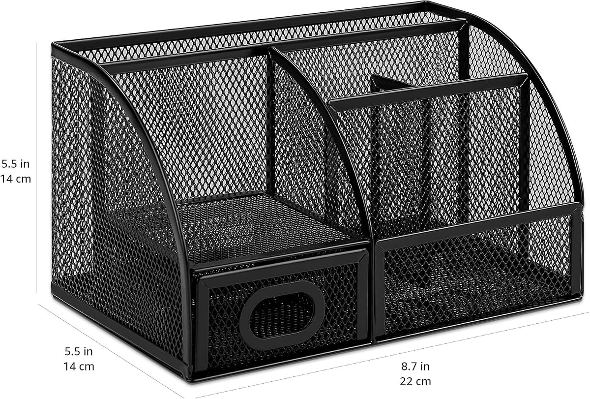 Mesh Pen Holder and Desktop Desk Organizer, Office Caddy Storage for Writing Utensils, 9.1 x 5.9 x 5.5 inches, Black