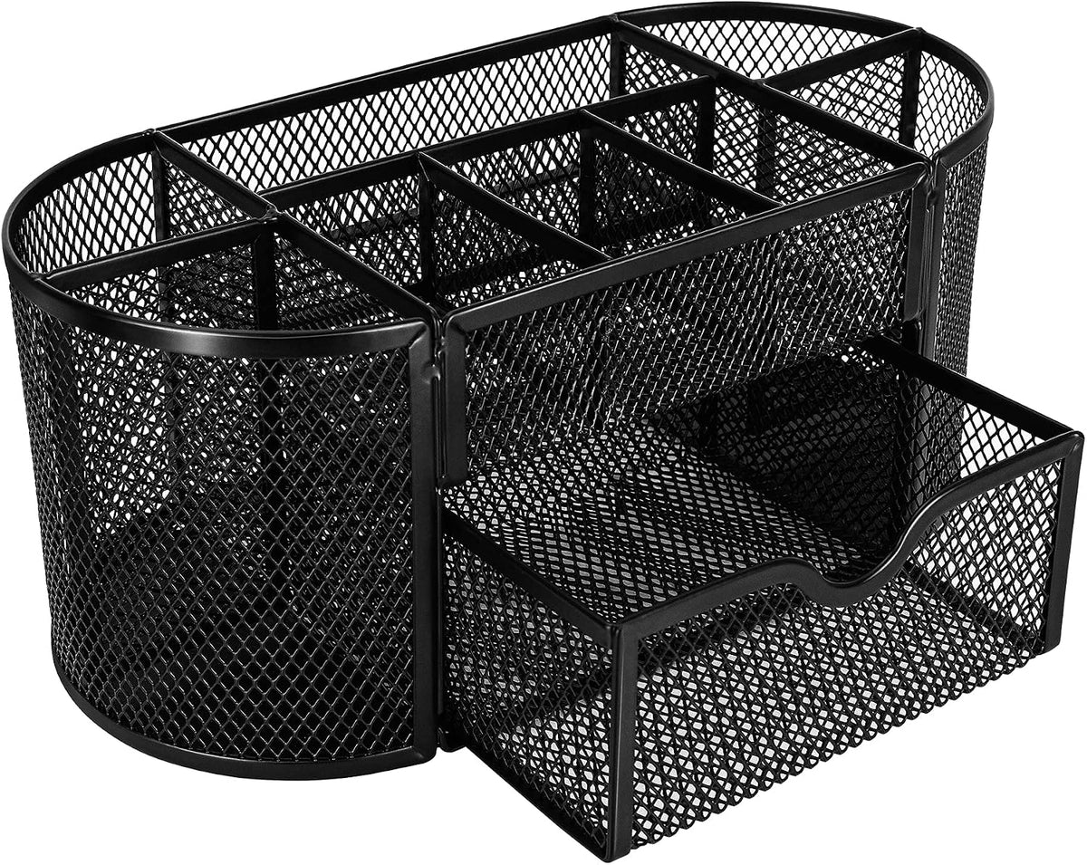 Mesh Pen Holder and Desktop Desk Organizer, Office Caddy Storage for Writing Utensils, 9.1 x 5.9 x 5.5 inches, Black
