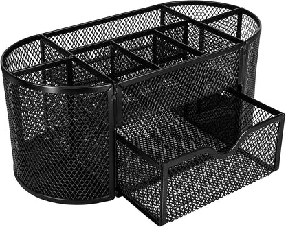 Mesh Pen Holder and Desktop Desk Organizer, Office Caddy Storage for Writing Utensils, 9.1 x 5.9 x 5.5 inches, Black
