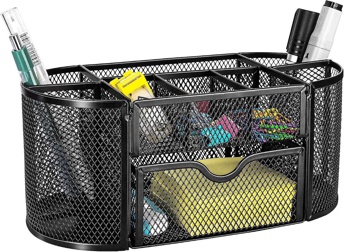 Mesh Pen Holder and Desktop Desk Organizer, Office Caddy Storage for Writing Utensils, 9.1 x 5.9 x 5.5 inches, Black