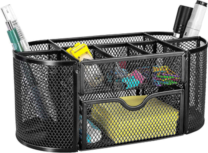 Mesh Pen Holder and Desktop Desk Organizer, Office Caddy Storage for Writing Utensils, 9.1 x 5.9 x 5.5 inches, Black