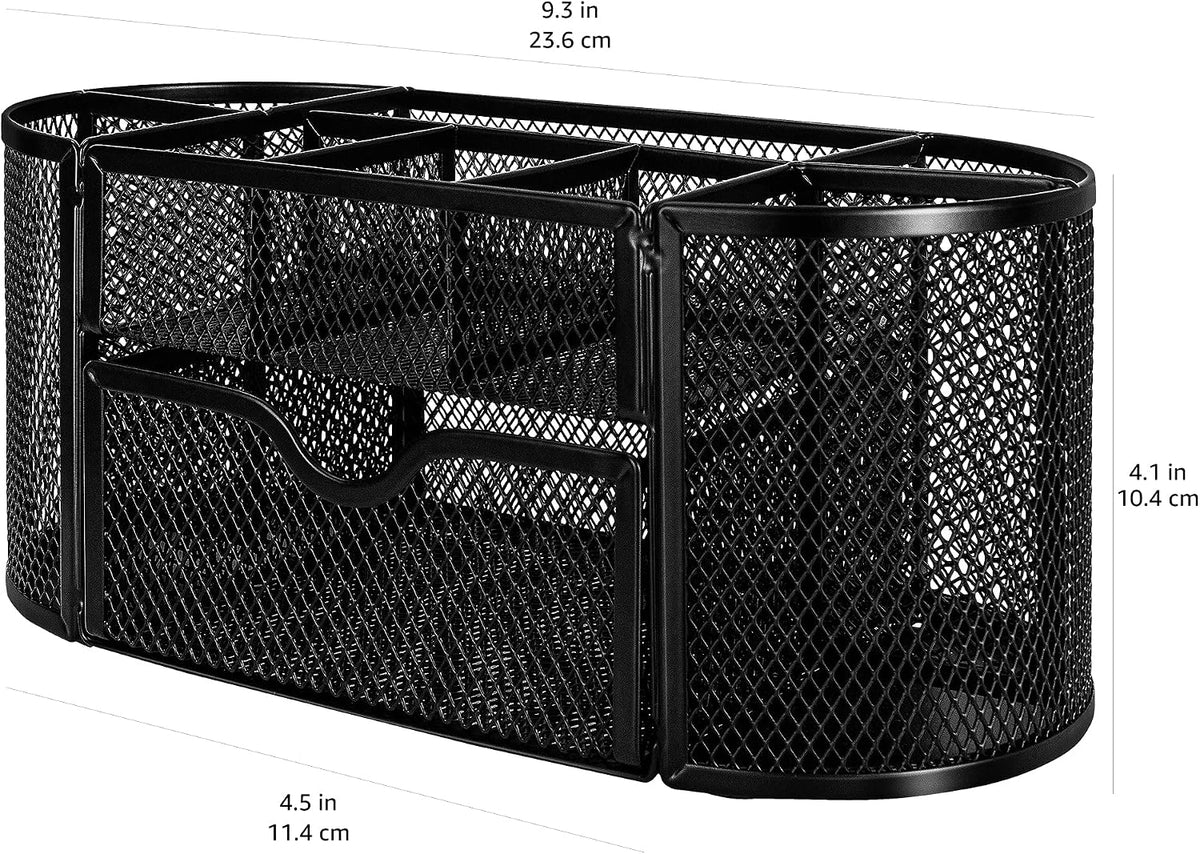 Mesh Pen Holder and Desktop Desk Organizer, Office Caddy Storage for Writing Utensils, 9.1 x 5.9 x 5.5 inches, Black
