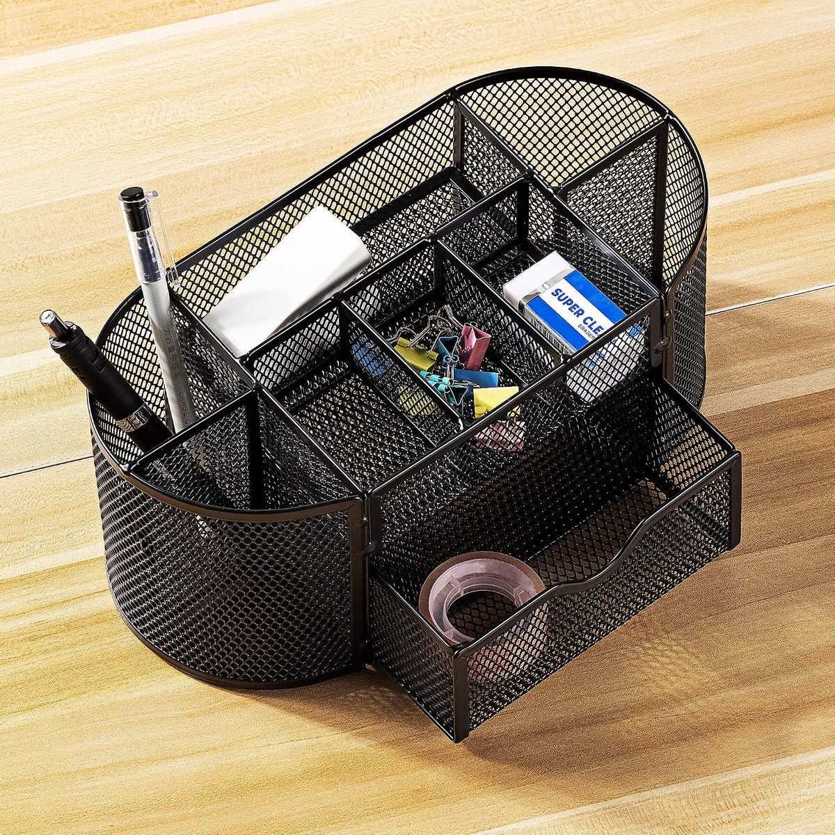 Mesh Pen Holder and Desktop Desk Organizer, Office Caddy Storage for Writing Utensils, 9.1 x 5.9 x 5.5 inches, Black
