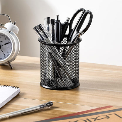 Mesh Pen Holder and Desktop Desk Organizer, Office Caddy Storage for Writing Utensils, 9.1 x 5.9 x 5.5 inches, Black
