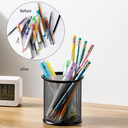 Mesh Pen Holder and Desktop Desk Organizer, Office Caddy Storage for Writing Utensils, 9.1 x 5.9 x 5.5 inches, Black