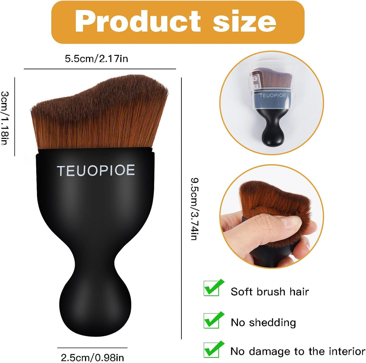 Car Detailing Brush for Interior Dusting and Air Vents, Brown